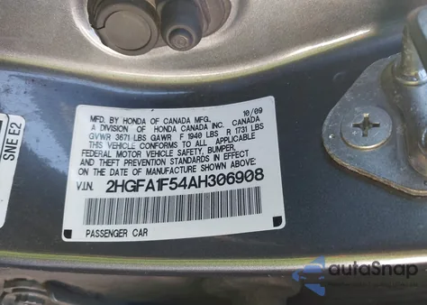 2010 Honda Civic Lx from USA, damaged, VIN 2HGFA1F54AH306908